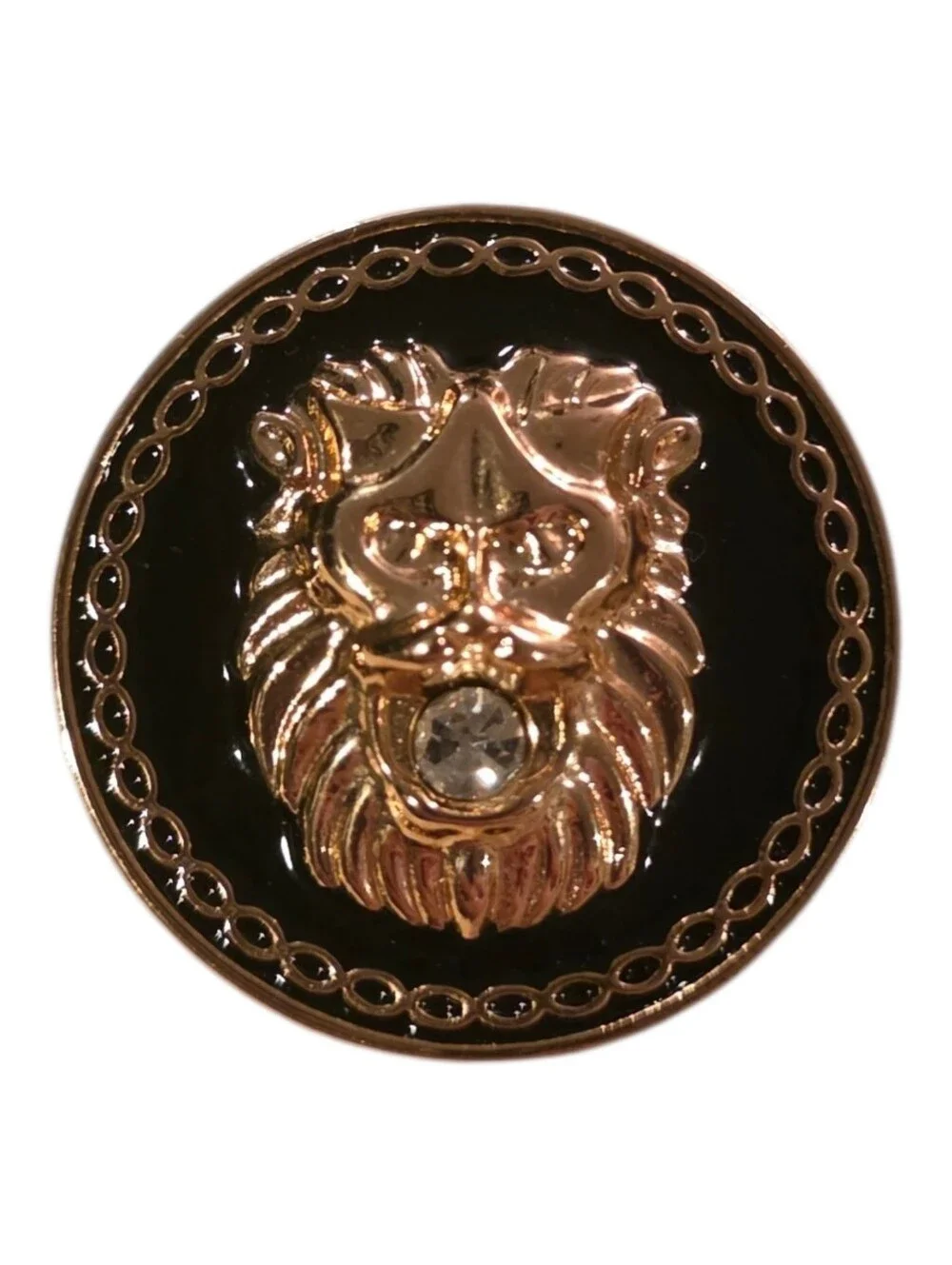 Aldo Gold Tone Lion Head Brooch Pin Black Enamel Rhinestone Statement NWOT